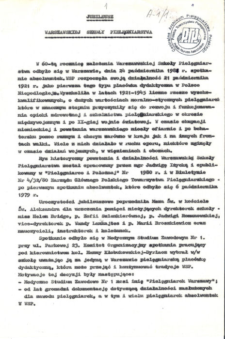 Jubileusz Warszawskiej Szkoły Pielęgniarstwa