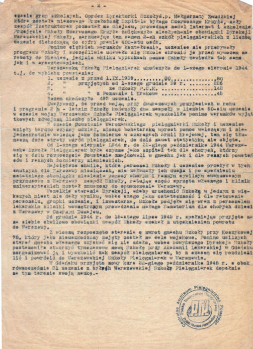 Sprawozdanie Z WSP 1939 – 1945 (str. 2), ze zbiorów Centralnego Archiwum Pielęgniarstwa Polskiego przy PTP