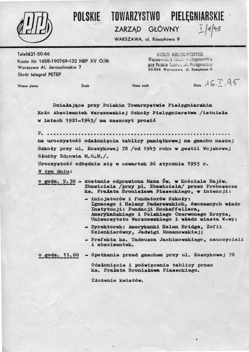 Koło Absolwentek zaprasza na uroczyste odsłonięcie i poświęcenie tablicy pamiątkowej na gmachu szkoły przy ulicy Koszykowej 78