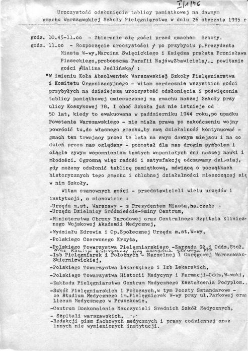 Sprawozdanie z uroczystości odsłonięcia tablicy pamiątkowej na dawnym gmachu WSP